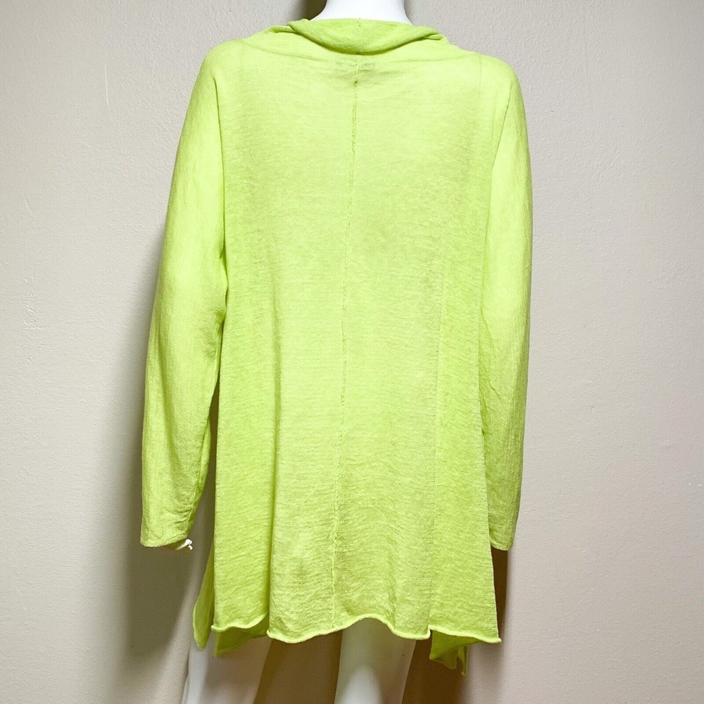 OSKA 100% Linen Lime Green Knit Tunic Sweater 2 US 8/10 Long Sleeve Cowl Neck - Picture 4 of 7